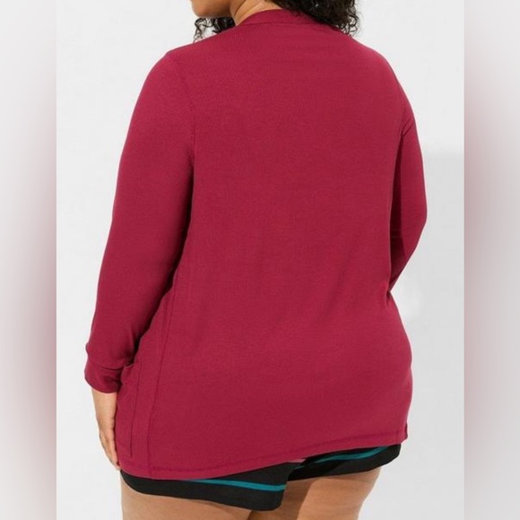 #894 Torrid SuperSoft Rib Snap Front Lounge Cardigan Long Sleeve Pocket Red Plum - Picture 2 of 10